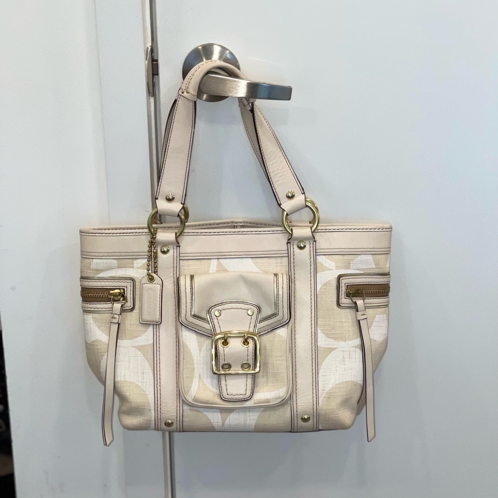 Coach The Legacy Signature A06k-7551 Leather and Linen Tote